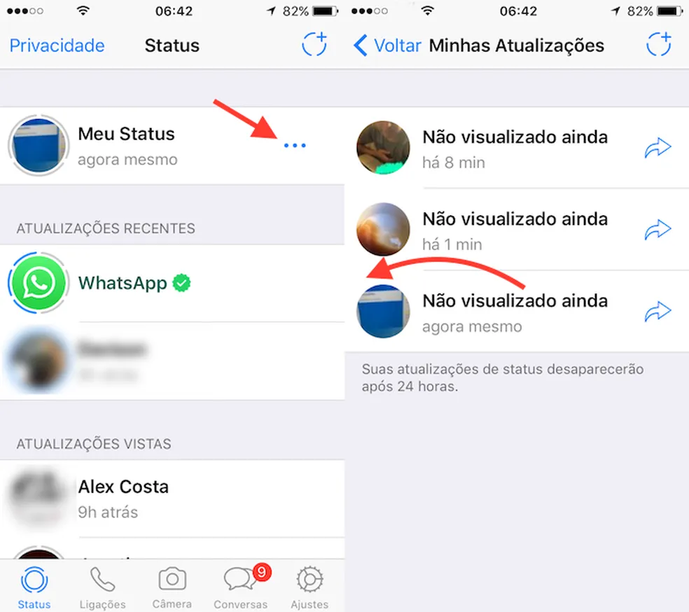 Como apagar status do WhatsApp iPhone
