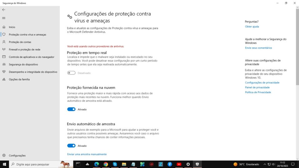 Como desativar Windows Defender no Windows 11 tela de configuração